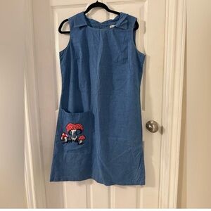 VTG Lounge Craft Blue Dress large pocket embroidered mushrooms 19”pit to pit